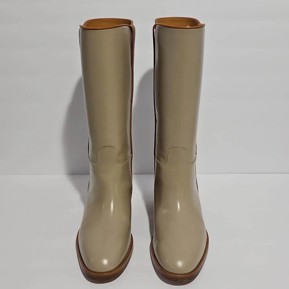 Gucci Women's Unisex Leather Mid-Calf Boot Beige/Tan 8 Shoe Horn Dust Bag Box - Picture 3 of 15